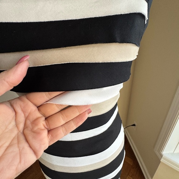 White House Black Market Striped Color Block  Sheath Dress Black & Tan Size 00 - Picture 7 of 10